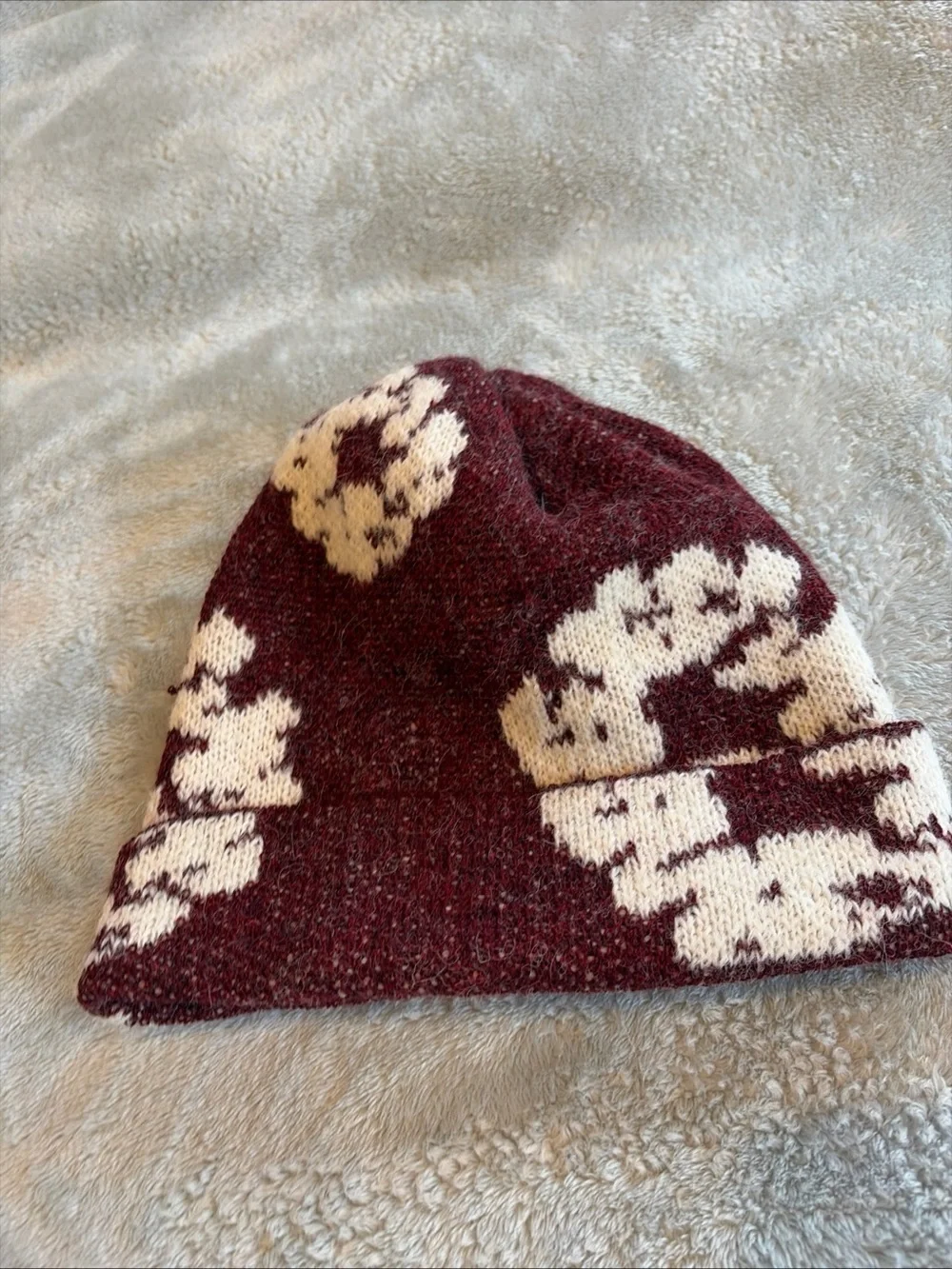 Denim Tears Cotton Wreath Maroon White Beanie Hat Winter Floral Peru Alpaca